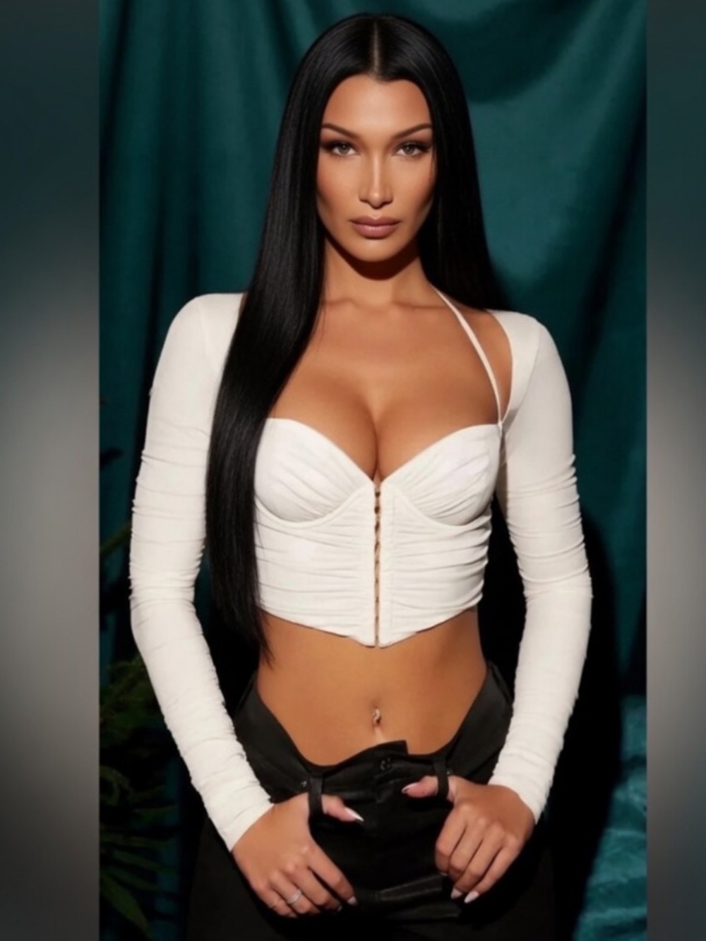 Oh Polly Mesh Corset Crop Blouse Top LS 4 Small S